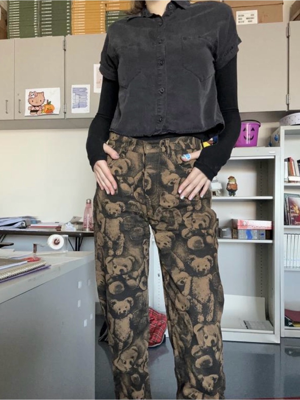Teddy Print Men's Pants - Brown/Black
